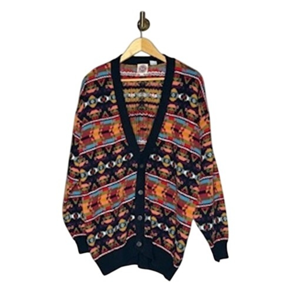 Vintage Fifth‎ Avenue Geometric Knit Cardigan Womens Medium Cotton 90s